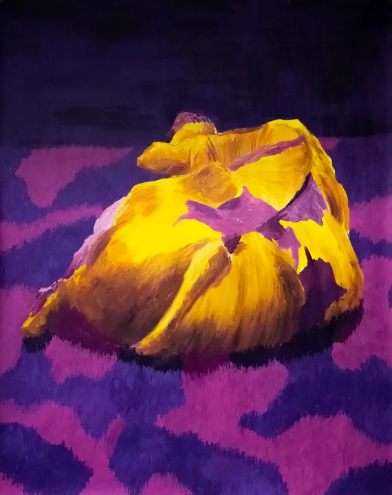 Kuh auf violetter Wiese, gemalt