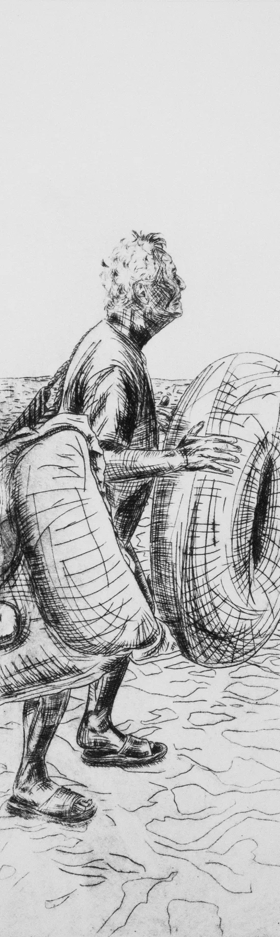 Papa mit Schwimmreifen am Strand