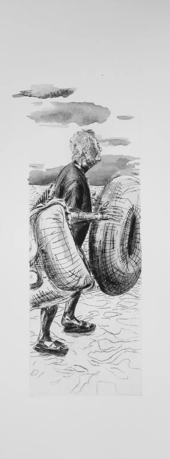 Papa mit Schwimmreifen