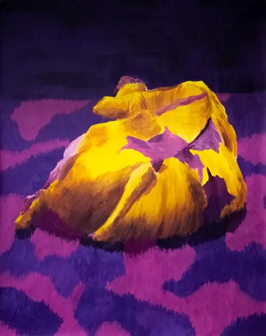 Kuh auf violetter Wiese, gemalt