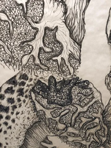 Judas Flowerboy (Francisco Iturralde), Cancer (Reihe), 2022 Kohle auf Papier, 190x90cm