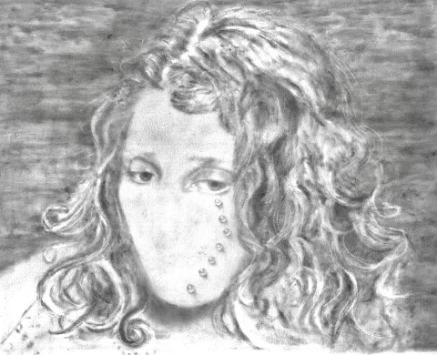 -Storm around the eye 50- x 40 -Charcoal and pencil on cardboard 2021