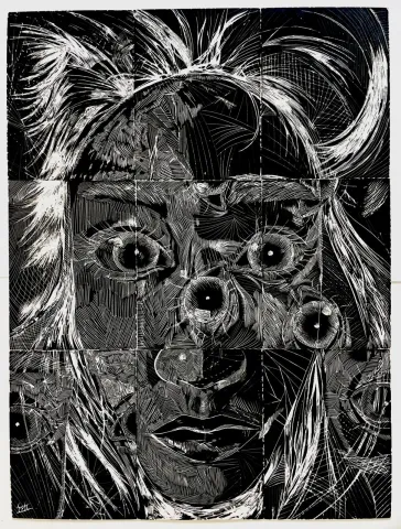 Sgraffito on cardboard, 60 x 45 cm, 2024