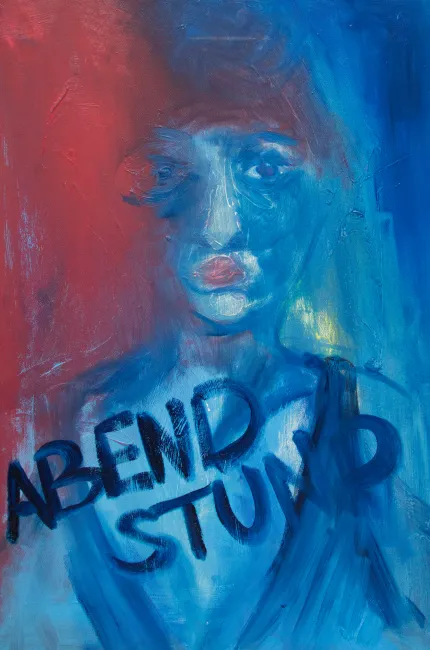 Selbstporträt mit Schriftzug "Abendstund" 