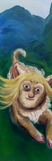 Fantasietier mit seltsamem Gesichtsausdruck und Frisur