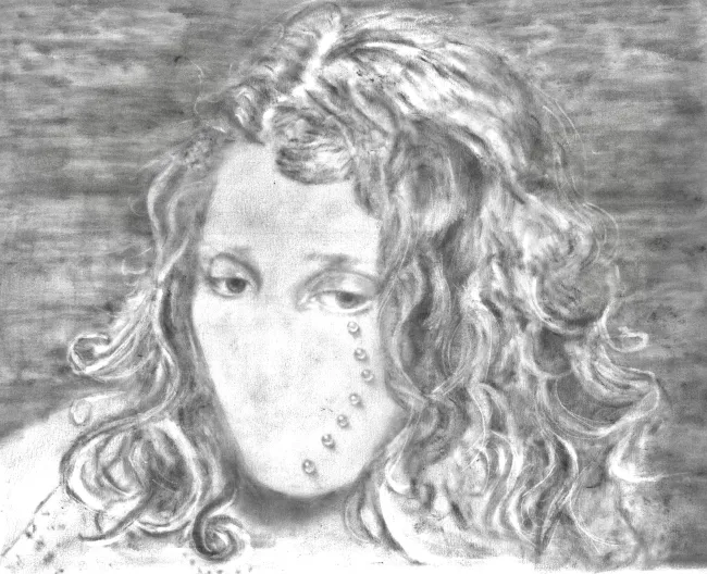 -Storm around the eye 50- x 40 -Charcoal and pencil on cardboard 2021