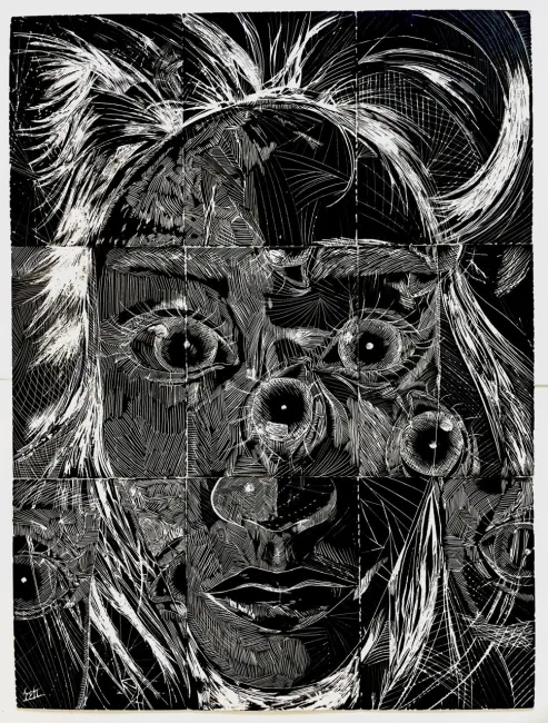 Sgraffito on cardboard, 60 x 45 cm, 2024